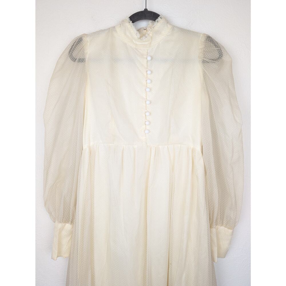 Vintage Maxi Dress Swiss Dot Sheer Boho Prairie Boho Coquette Fairy Cream Size S - Picture 3 of 12